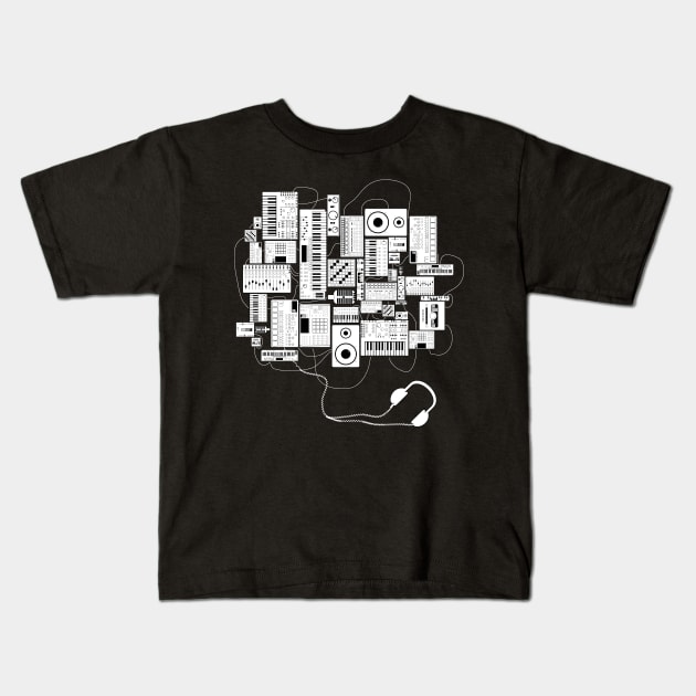 Electronic Music Producer With Synthesizer and Drum Machine Kids T-Shirt by Mewzeek_T